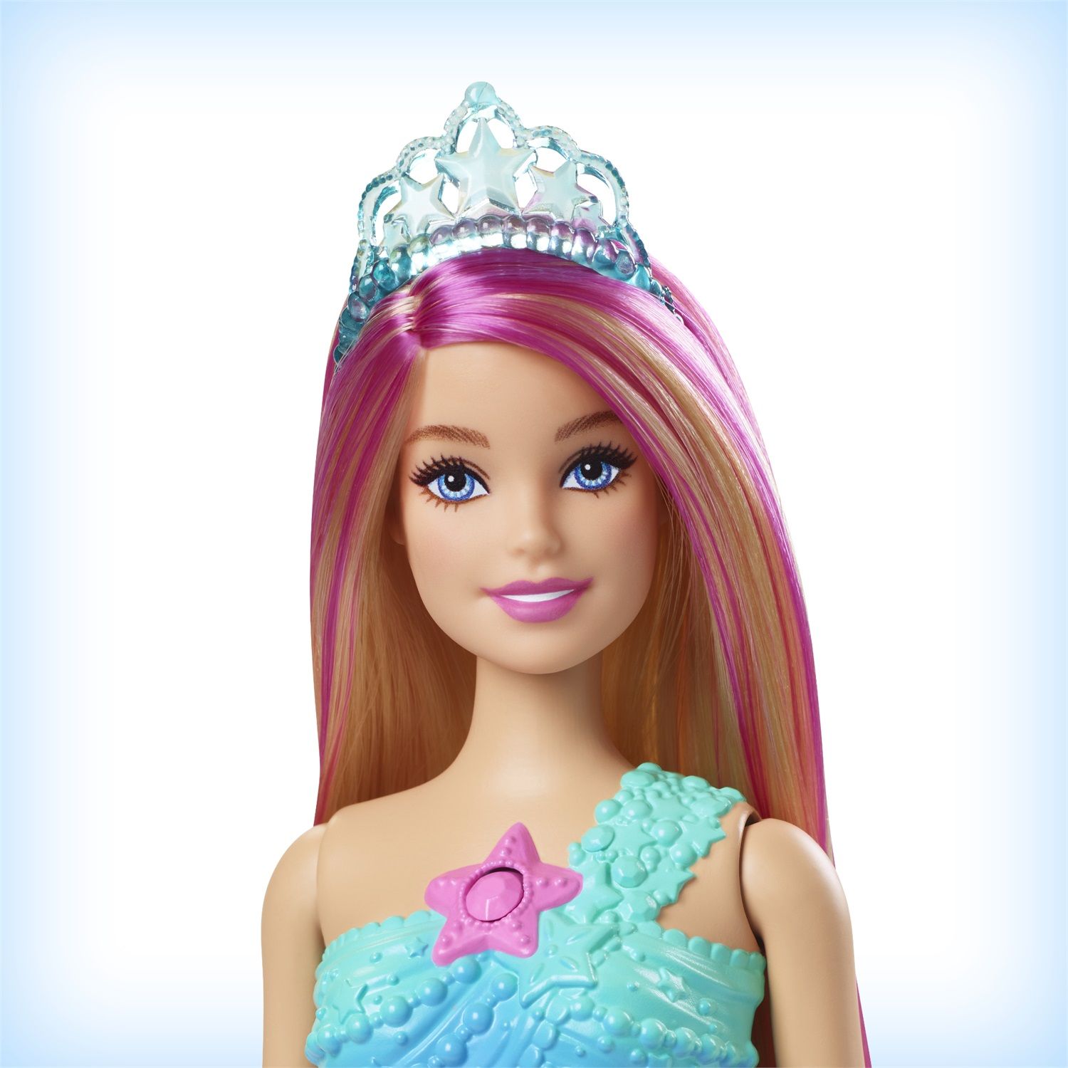 Barbie Dreamtopia, bambola dai capelli blu e rosa, il corpetto scintillante  e una gonna rimovibile con