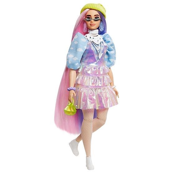 Barbie Extra Castana con Vestito Arcobaleno, Barbie, Mattel