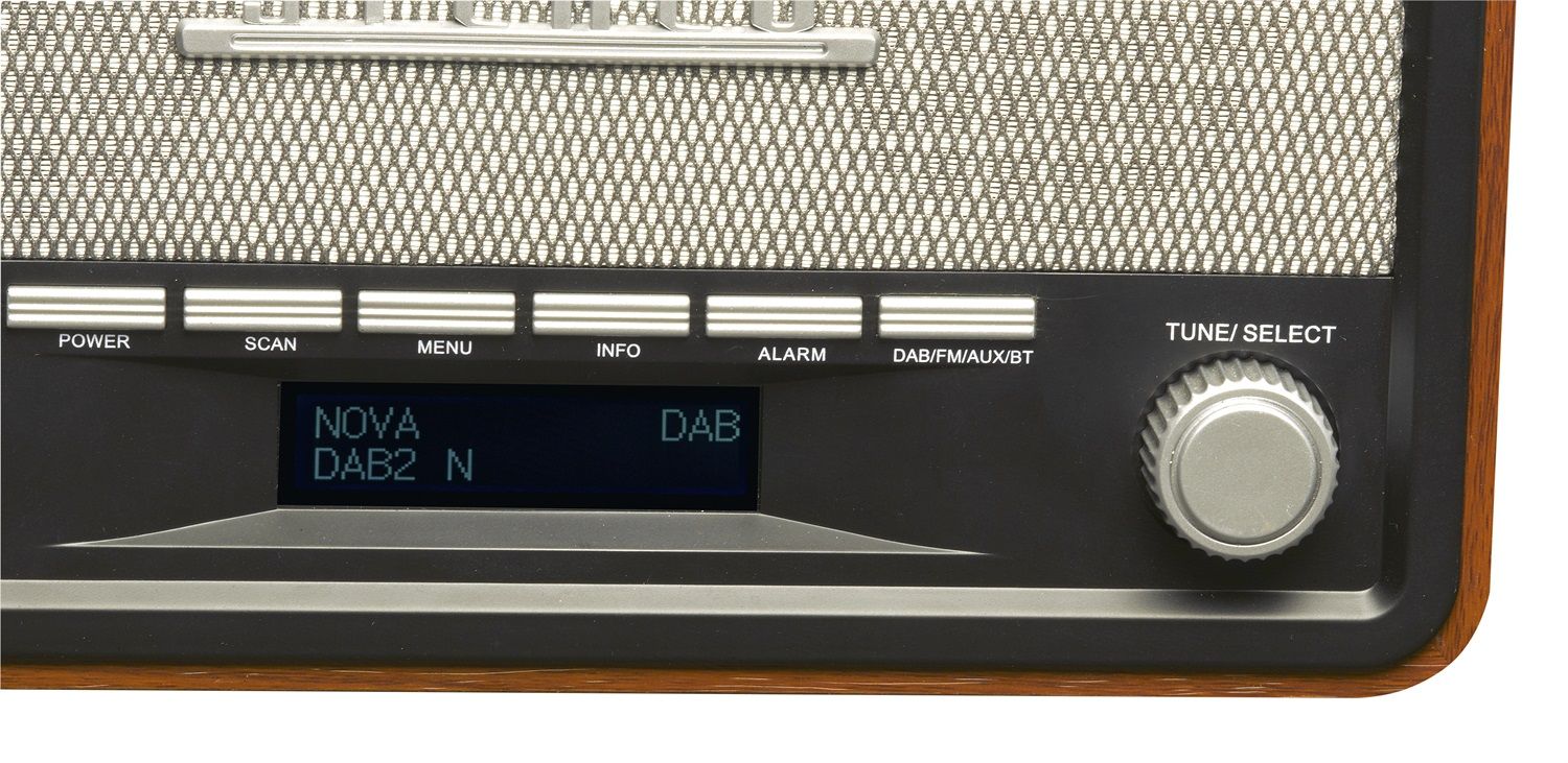 Radio portatile Denver DAB-18DARKGREY - Radio analogica e digitale, DAB+,  FM. Bluetooth. Altoparlanti da 4 W. Schermo LCD. Nero, Legno 