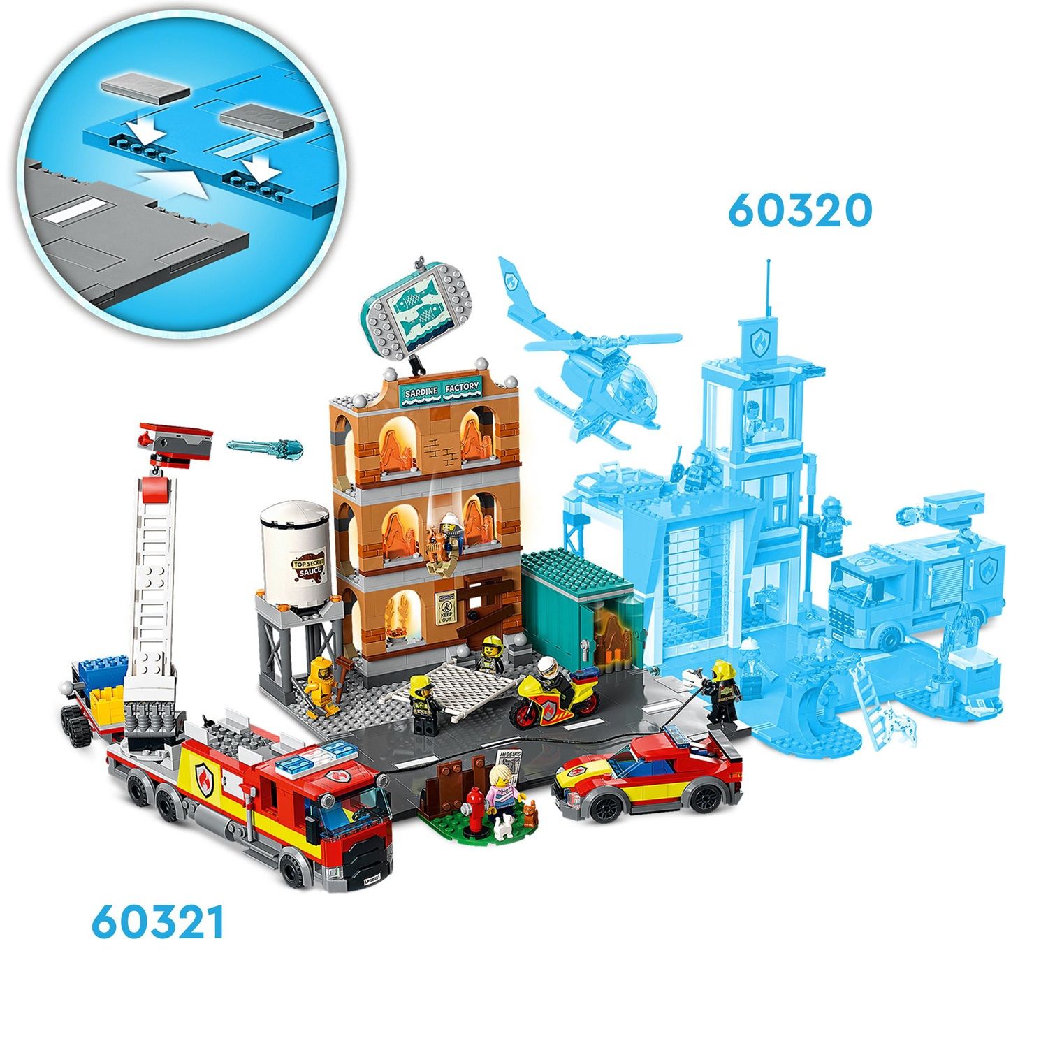 LEGO City Fire 60321 Vigili del Fuoco, Edificio con Fiamme, Camion