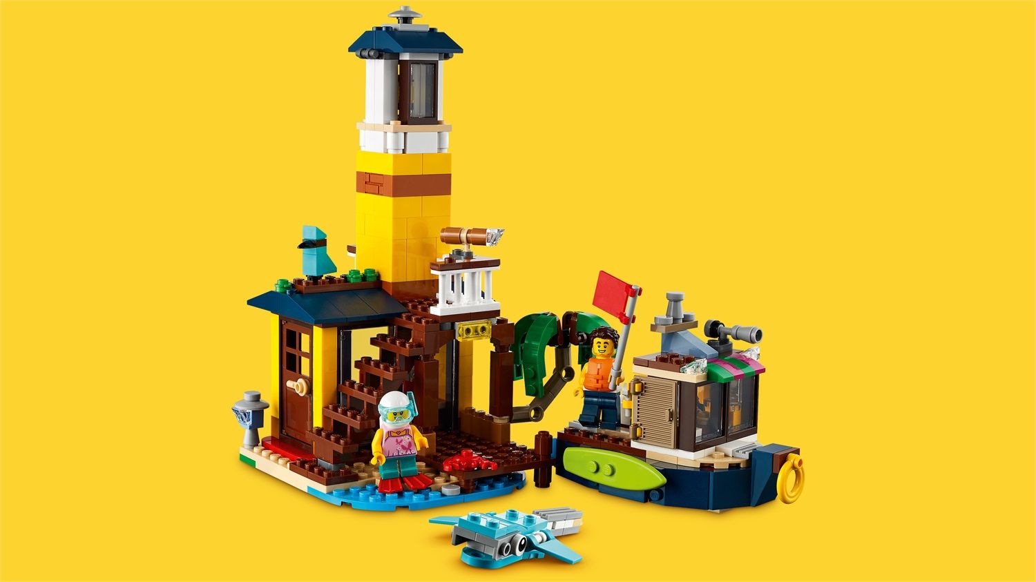 LEGO Creator Surfer Beach House, Kit di Costruzione in Mattoncini 3 in 1,  Faro e Casetta