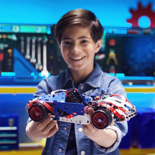 MECCANO 836550 Confezione Metallica Per Costruire 20 Veicoli - 230 Pezzi Con Motore 3V Incluso