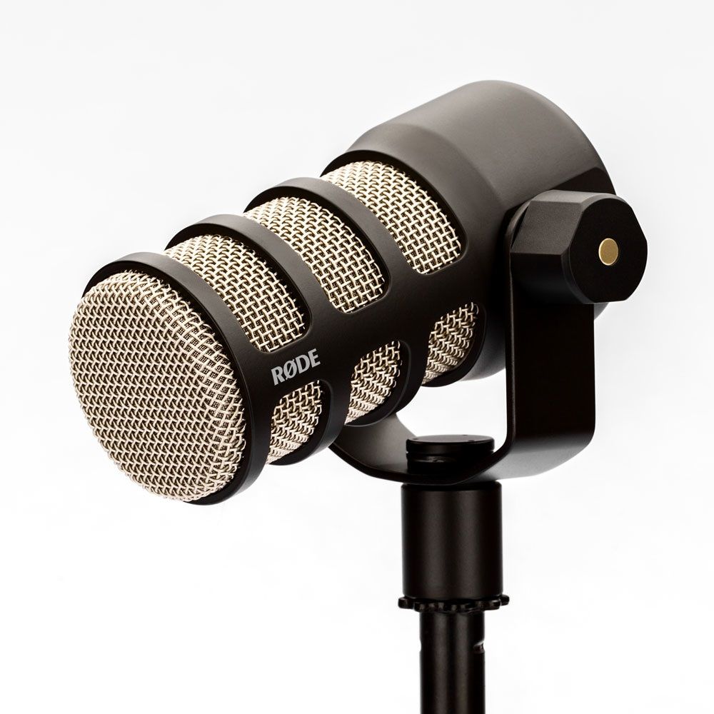 Microfono Podcast Su Treppiede Un Microfono Dinamico Nero Vista