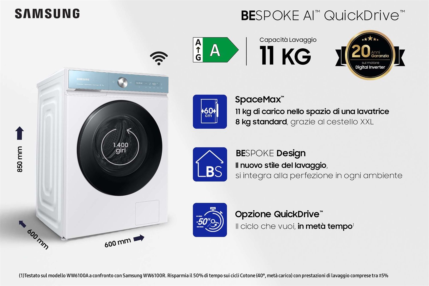 Machine à laver Samsung BeSpoke Quickdrive 11 Kg WW11BB744AGBS2