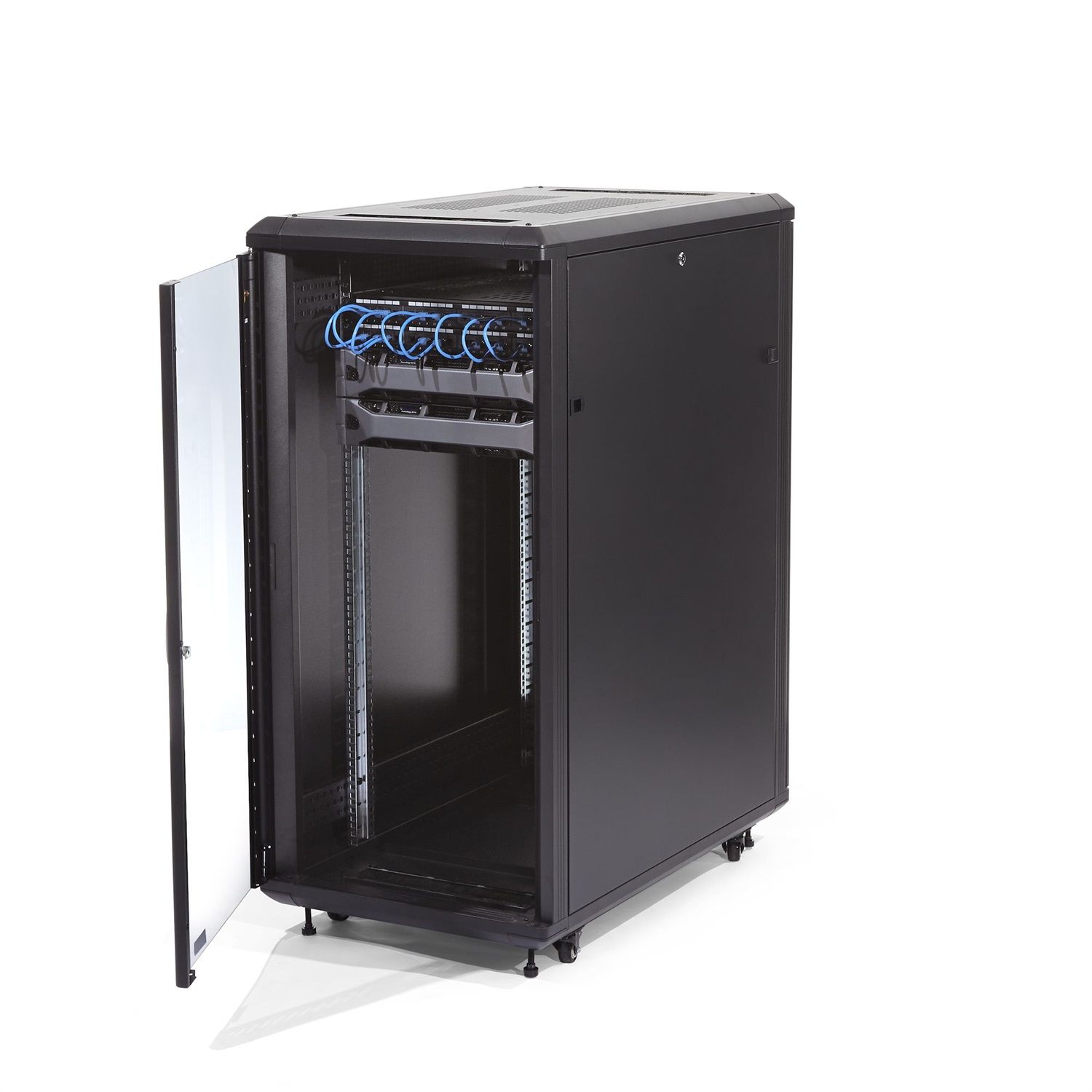 Armadio Rack 25U Su Ruote – Server Rack 19" A 4 Montanti, Profondità Regolabile, Con Ripiano 1U E Porta Ventilata