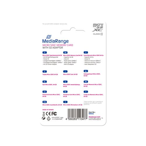 MediaRange MicroSDXC Classe 10 64GB