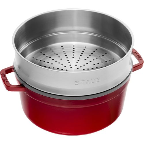 Staub Cocotte casseruola con cestello a vapore tonda 26cm Rosso
