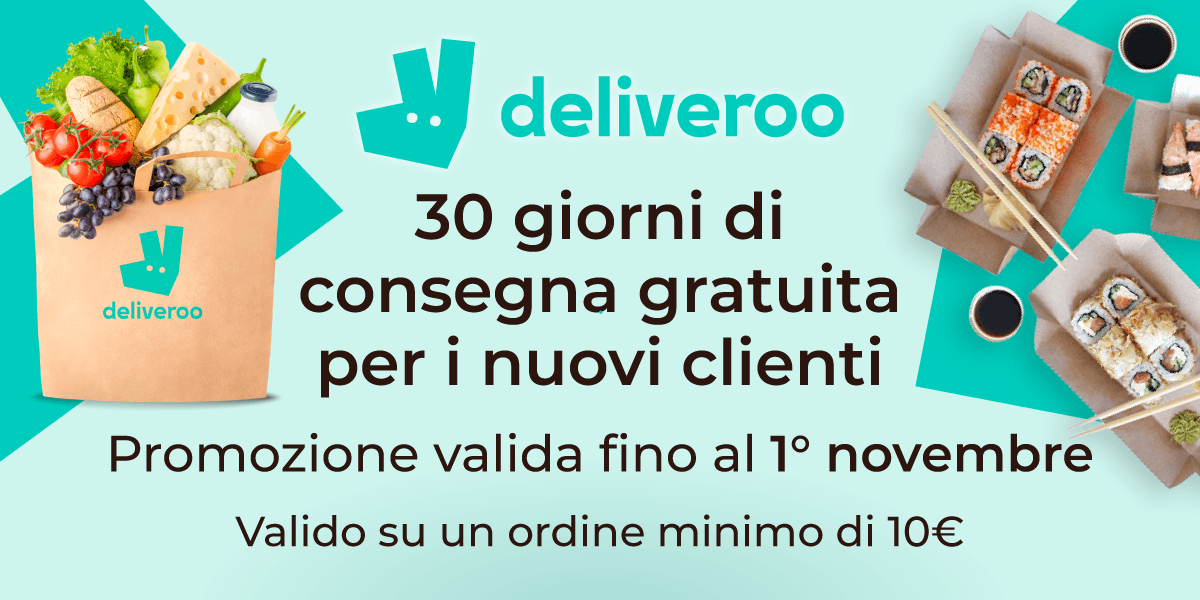 Deliveroo: 30 giorni di consegna gratuita