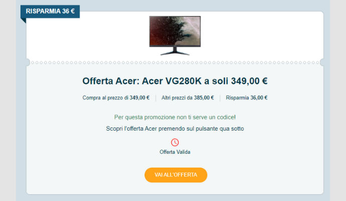 Coupon Acer del giorno