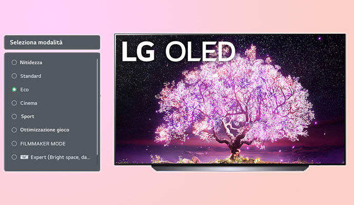 La modalità Filmmaker nel menu di un TV OLED LG