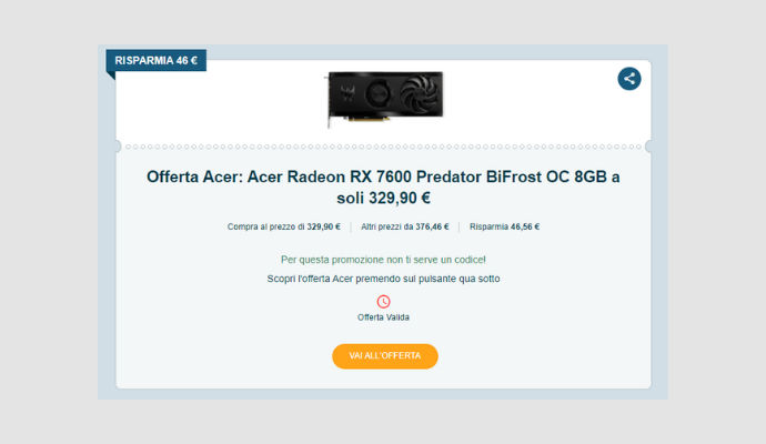 Coupon Acer Acer Radeon RX 7600 Predator BiFrost OC 8GB