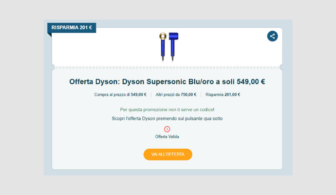 Coupon Dyson Dyson Supersonic Blu oro