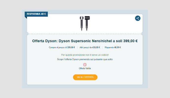 Coupon Dyson Dyson Supersonic Nero nichel