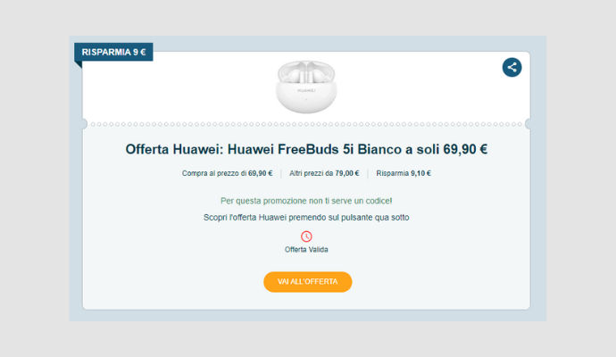 Coupon Huawei Huawei FreeBuds 5i Bianco