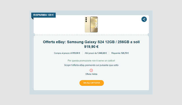 Coupon eBay Samsung Galaxy S24 12GB 256GB