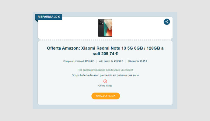 Coupon Amazon Xiaomi Redmi Note 13 5G 6GB 128GB