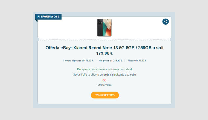 Coupon eBay Xiaomi Redmi Note 13 5G 8GB 256GB