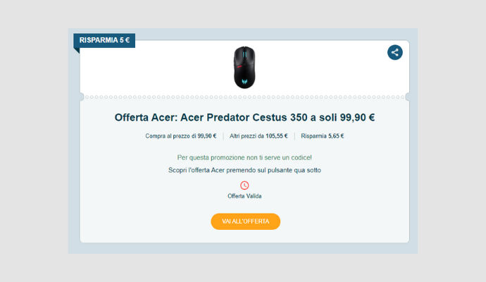 Coupon Acer Acer Predator Cestus 350