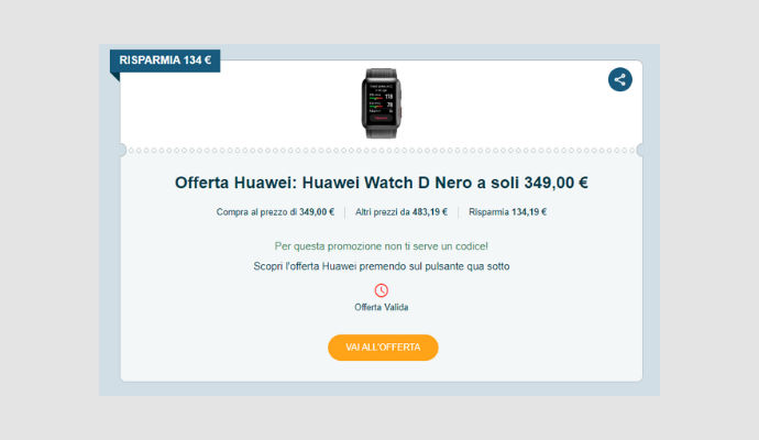 Coupon Huawei Huawei Watch D Nero