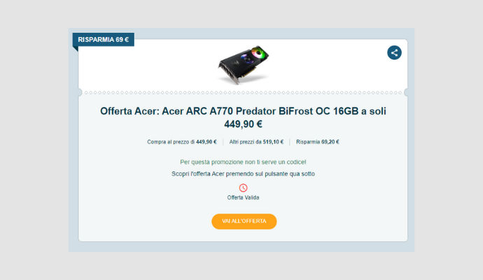 Coupon Acer Acer ARC A770 Predator BiFrost OC 16GB