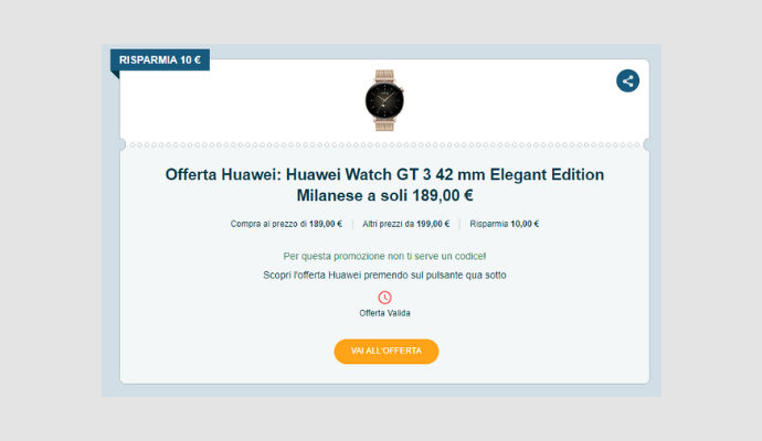 Coupon Huawei Huawei Watch GT 3 42 mm Elegant Edition Milanese
