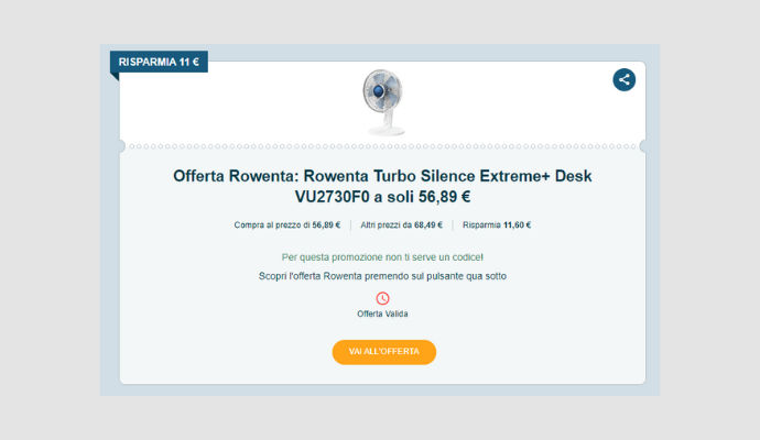 Coupon Rowenta Rowenta Turbo Silence Extreme+ Desk VU2730F0