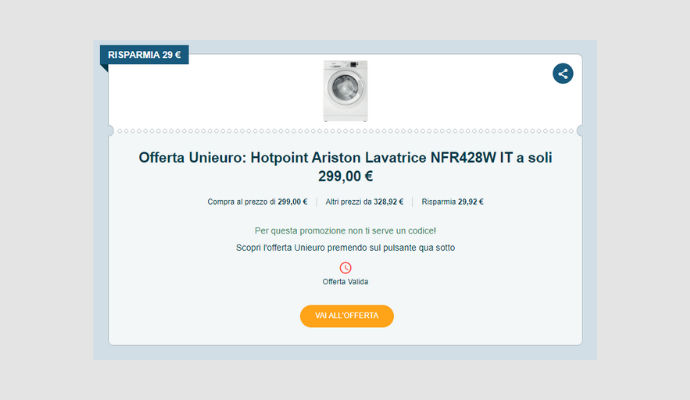 Coupon Unieuro Hotpoint Ariston Lavatrice NFR428W IT