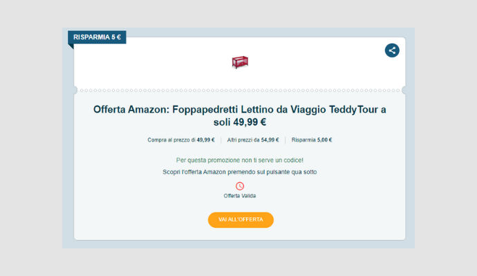 Coupon Amazon Foppapedretti Lettino da Viaggio TeddyTour