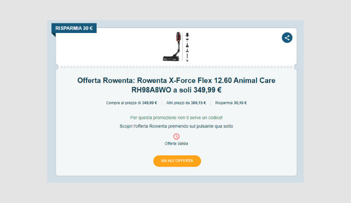 Coupon Rowenta Rowenta X-Force Flex 12.60 Animal Care RH98A8WO