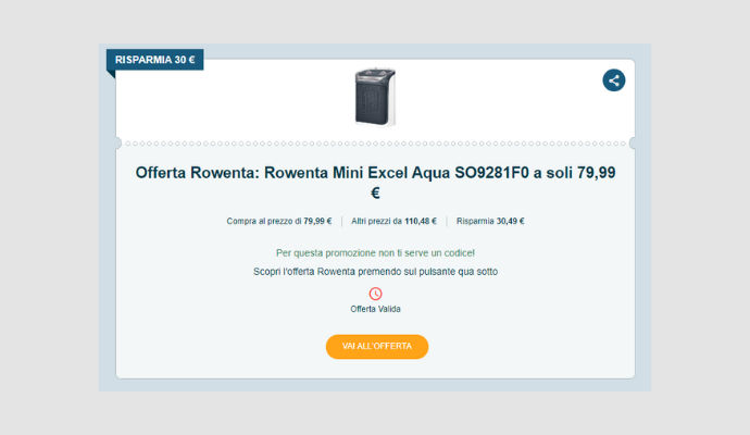 Coupon Rowenta Rowenta Mini Excel Aqua SO9281F0