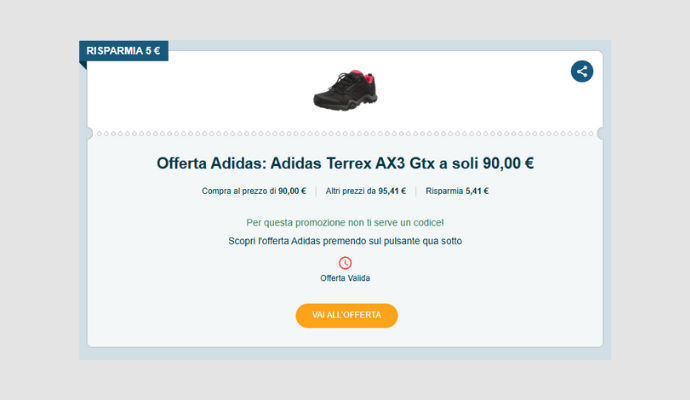 Miglior Coupon Adidas del giorno: Adidas Terrex AX3 Gtx a soli 90€