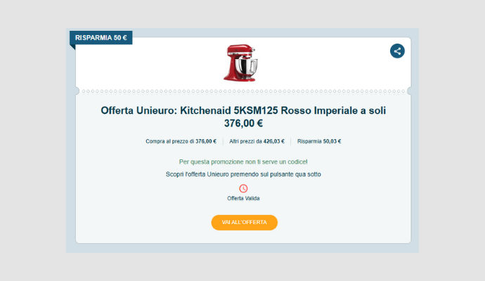 Coupon Unieuro Kitchenaid 5KSM125 Rosso Imperiale