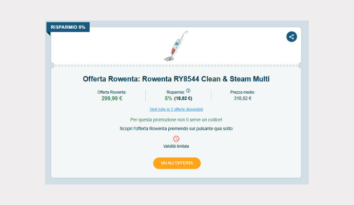 Coupon Rowenta RY8544 Clean & Steam Multi