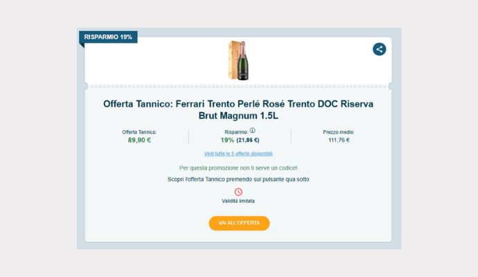 Coupon Tannico Ferrari Trento Perlé Rosé Trento DOC Riserva Brut Magnum 1.5L