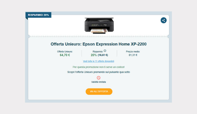 Coupon Unieuro Epson Expression Home XP-2200