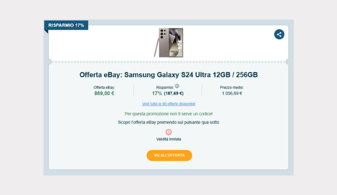 Coupon eBay Samsung Galaxy S24 Ultra 12GB 256GB