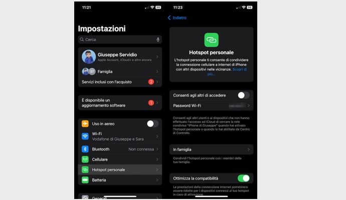 Disattivare tethering