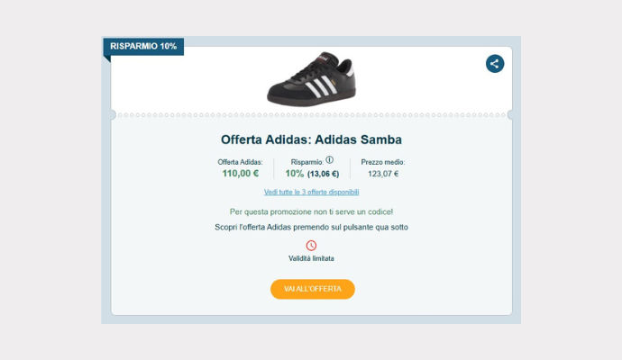 Il miglior Coupon Adidas del giorno: Adidas Samba a soli 110 euro