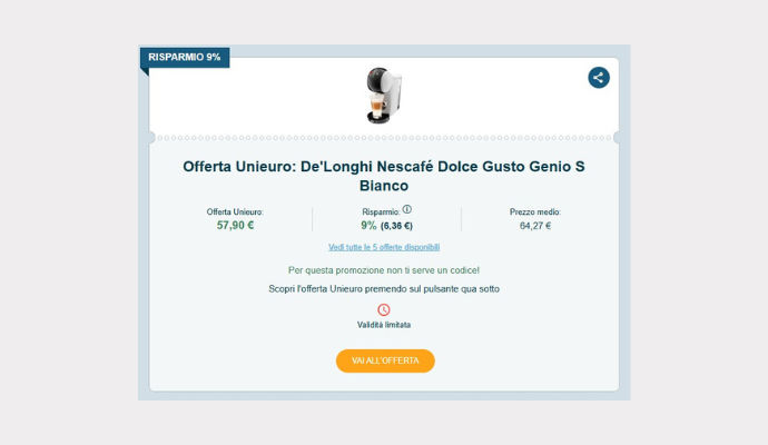 Coupon Unieuro De'Longhi Nescafé Dolce Gusto Genio S