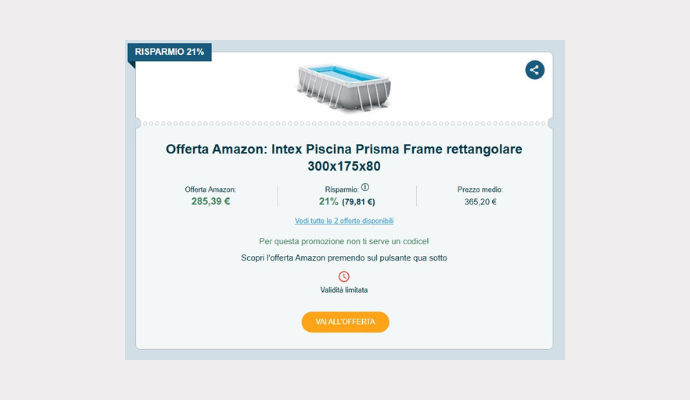 Coupon Amazon Intex Piscina Prisma Frame rettangolare 300x175x80