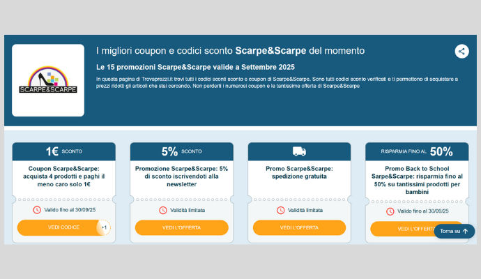Coupon Scarpe\u0026Scarpe: acquista 4 prodotti e paghi il meno caro solo 1 euro