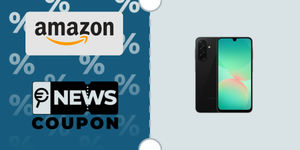 Schermata con logo Amazon e sotto la scritta News Coupon. Accanto è rappresentato lo smartphone nero Samsung Galaxy A26 6GB / 128GB