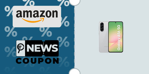 Schermata del Coupon Amazon con lo smartphone Samsung Galaxy A56 8GB / 256GB in offerta a 317,00€, evidenziato risparmio del 20% e pulsante arancione per accedere all’offerta