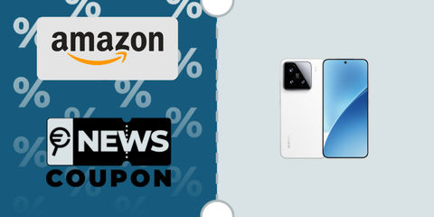 Schermata con logo Amazon e sotto la scritta News Coupon. Accanto è rappresentato lo smartphone bianco Xiaomi 15 8GB / 256GB