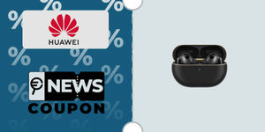 Schermata con logo Huawei e sotto la scritta News Coupon. Accanto sono rappresentate le cuffie Huawei Freebuds Pro 4 Nere