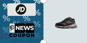 Schermata con logo JD Sports e sotto la scritta News Coupon. Accanto è rappresentata la scarpa New Balance 9060