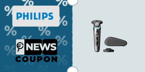 Schermata con logo Philips e sotto la scritta News Coupon. Accanto è rappresentato il rasoio elettrico Philips Shaver Series 9000 Wet&Dry S9974/35