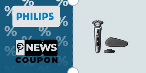 Schermata con logo Philips e sotto la scritta News Coupon. Accanto è rappresentato il rasoio elettrico Philips Shaver Series 9000 Wet&Dry S9974/35