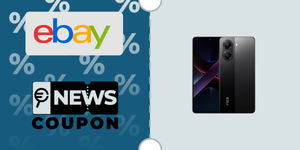Schermata con logo eBay e sotto la scritta News Coupon. Accanto è rappresentato lo smartphone nero Xiaomi Poco X7 Pro 12GB / 512GB