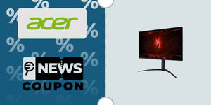 Schermata con logo Acer e sotto la scritta News Coupon. Accanto è rappresentato il monitor da gaming Acer XV272UV